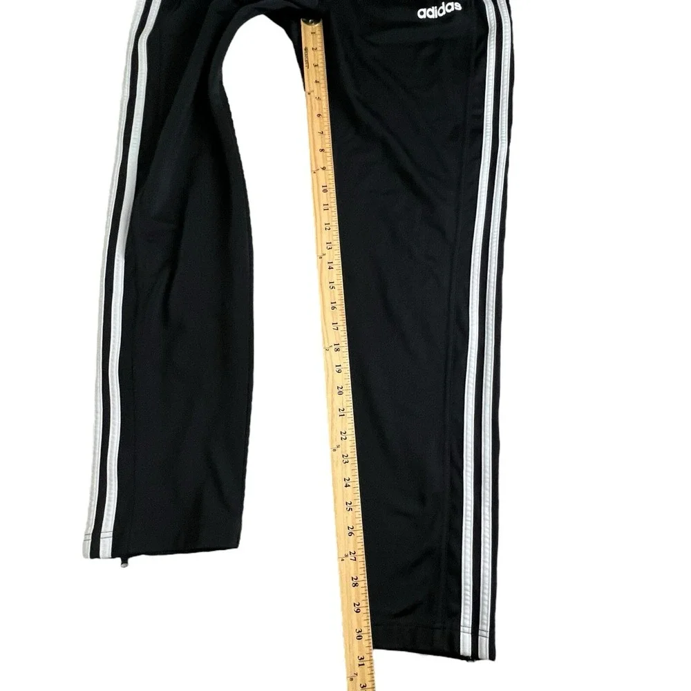 Adidas Mens L‎ Black Polyester Elastic Waist Straight Leg Track Pants Zip Ankle
